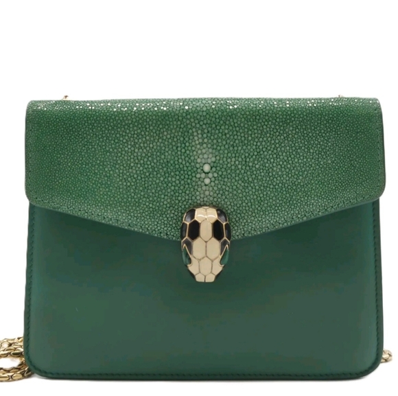 BVLGARI SERPENTI LEATHER GREEN BAG - Picture 1 of 8